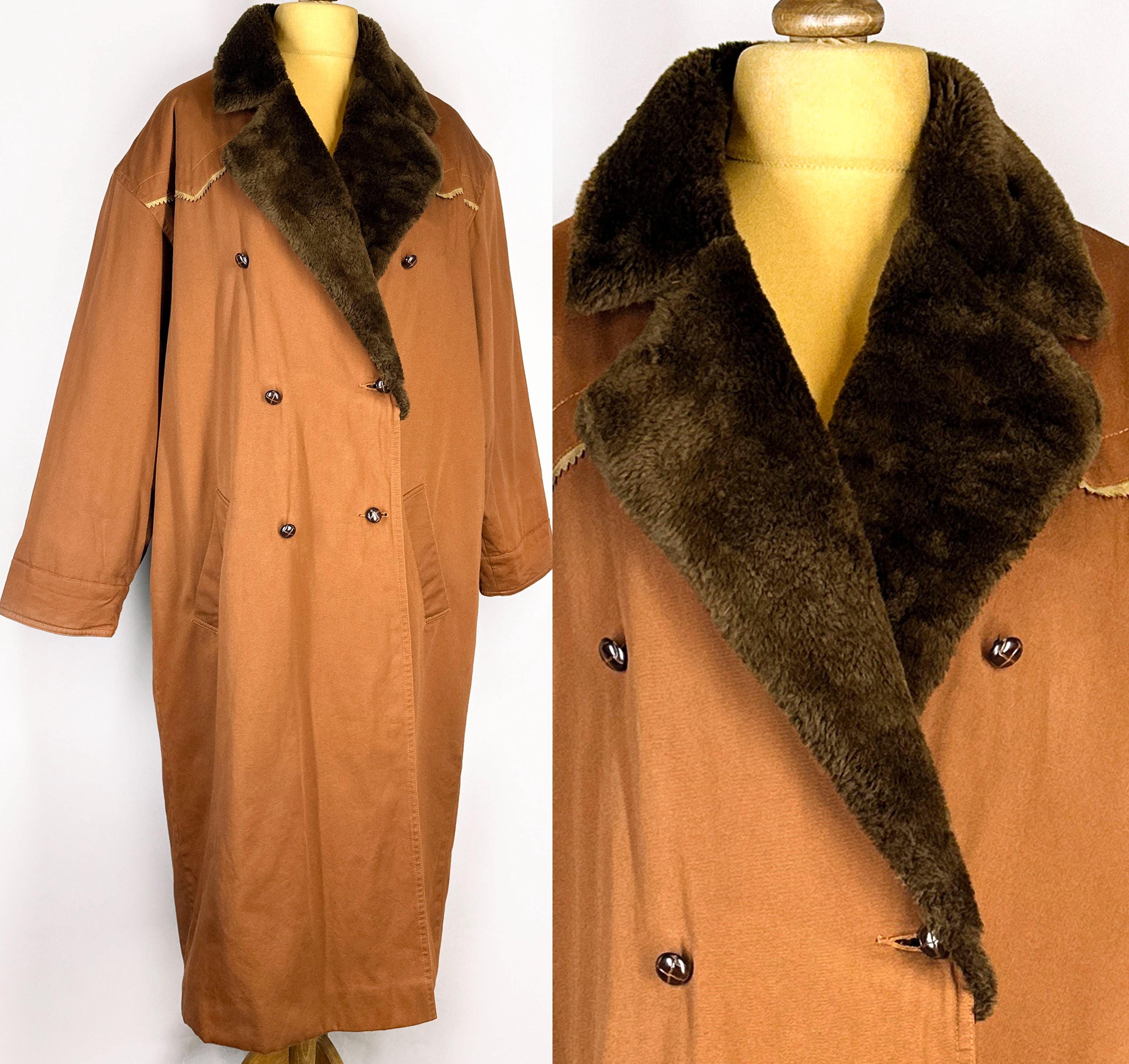 ジャケット・アウター 90s SUPER BIG DOUBLE BREASTED COAT Double Breasted Trench Coat With Faux Fur Collar, Vintage