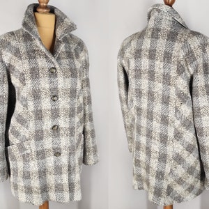 Checkered wool blend jacket, women&#39;s 80s tweed coat