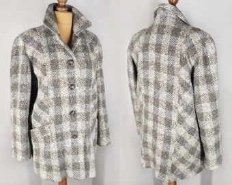 Checkered wool blend jacket, women's 80s tweed coat