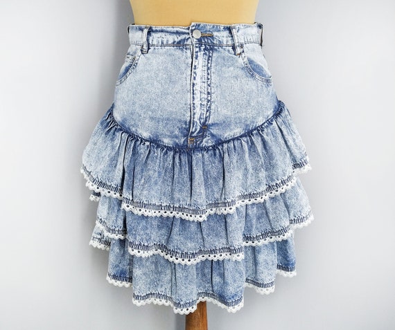 Vintage blue denim ruffle skirt
