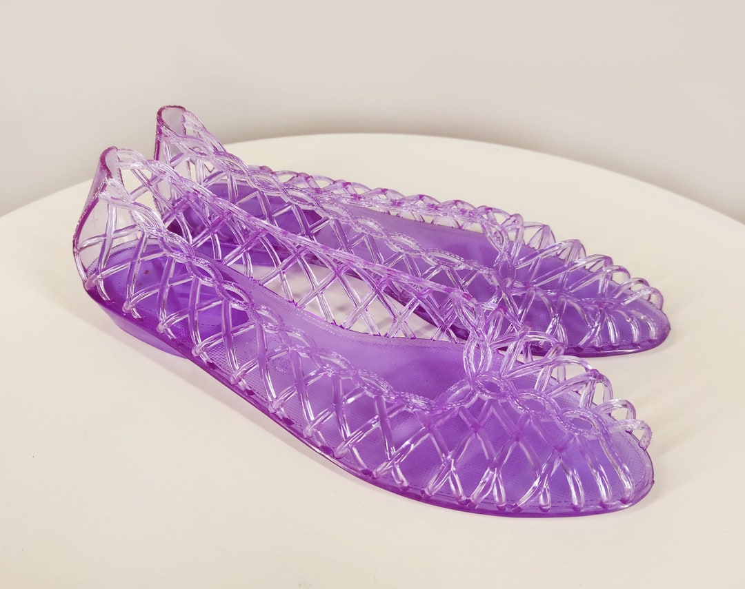 Vintage Jelly Shoes, Lilac Women's Jellies, Vintage Clear Ballet Flats