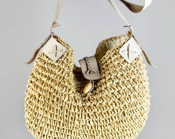 Large straw hobo bag, vintage summer woven shoulder bag, women's boho bag