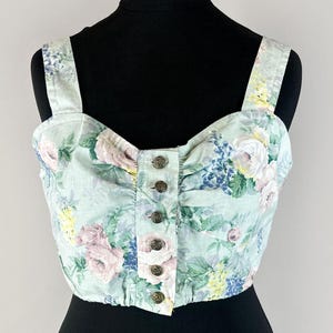 Vintage short 90s top, women's cropped bustier top, vtg bralette top in pastel colors