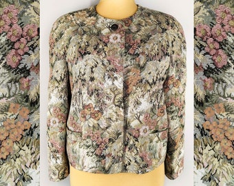 Vintage tapestry blazer, women's floral carpet jacket