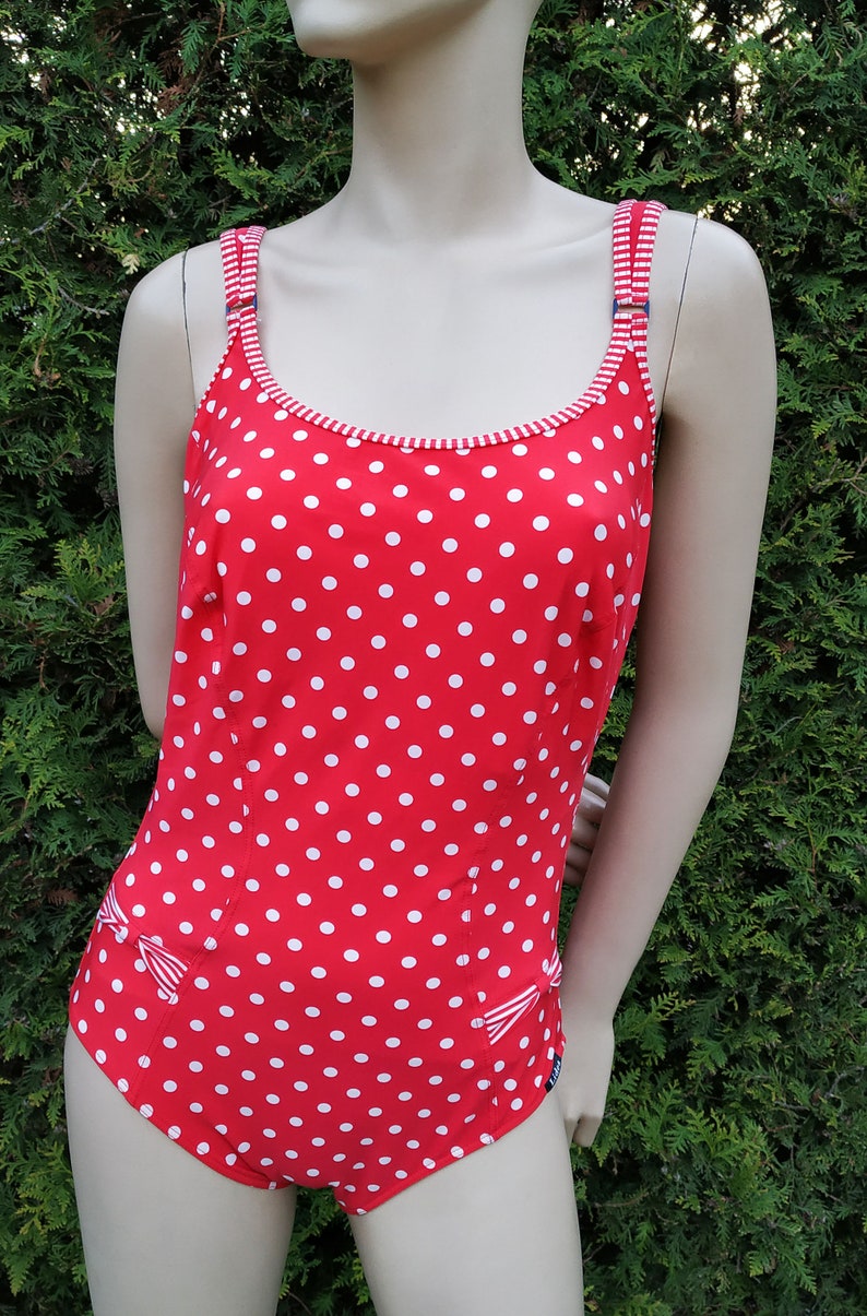 Vintage Red Polka Dot One Piece Swimsuit Bright Monokini - Etsy