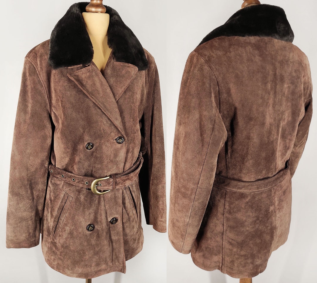 Double Breasted Lapel Shift Coat With Belt - Fashion Vintage Suede Long Coat Winter Outwear main image 1