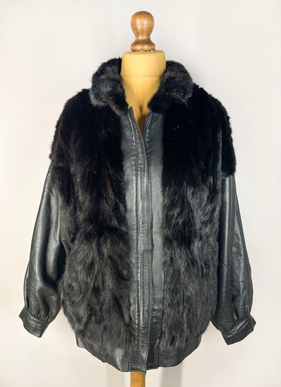 Vintage mink fur and leather jacket, real fur wome
