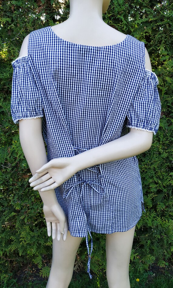 Buy Vintage Checkered off Shoulder Top, Women's Blouse in Vichy