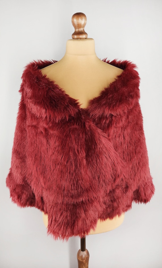 Vintage faux fur bolero, red fur shrug, kitsch wo… - image 2