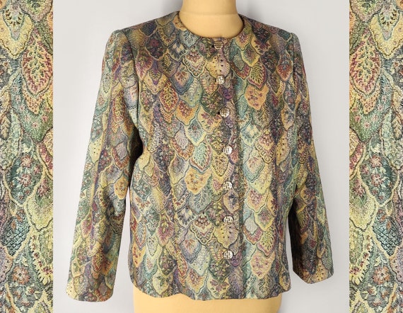 Vintage tapestry blazer with metallic sheen, wome… - image 1