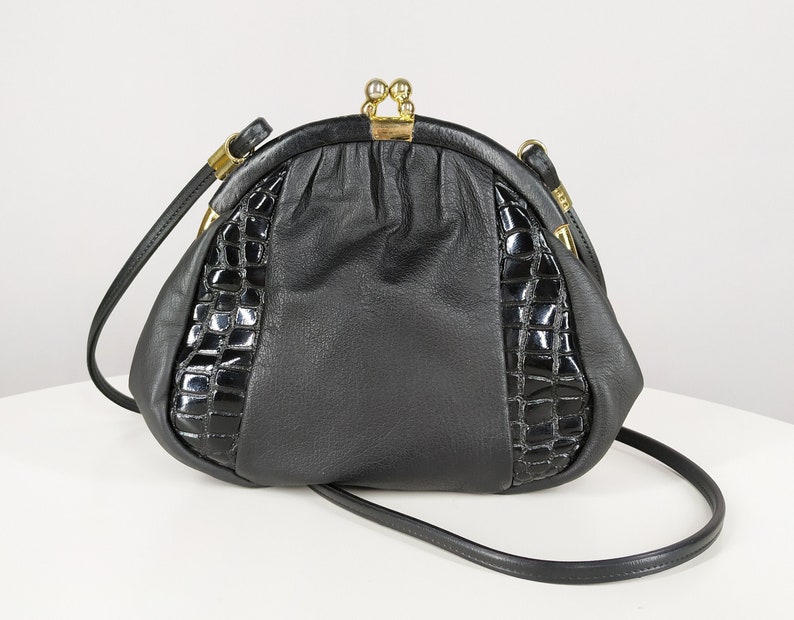 Vintage black shoulder bag, faux leather small crossbody bag image 1