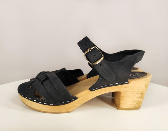 Swedish vintage clogs, black suede leather clog s… - image 5
