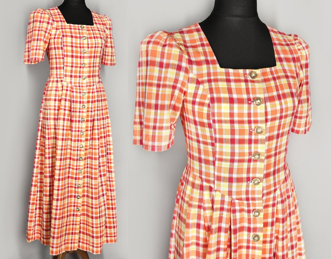 Vintage Trachten Dress, Austrian Dirndl Women's Dress, Long Plaid ...
