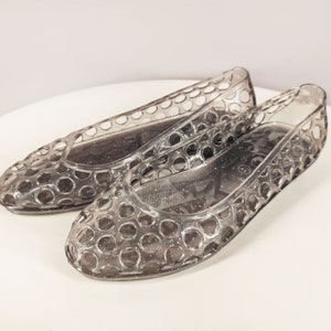 Glitter jelly shoes, clear vintage jellies, transparent cutout shoes, women's ballet flats image 2