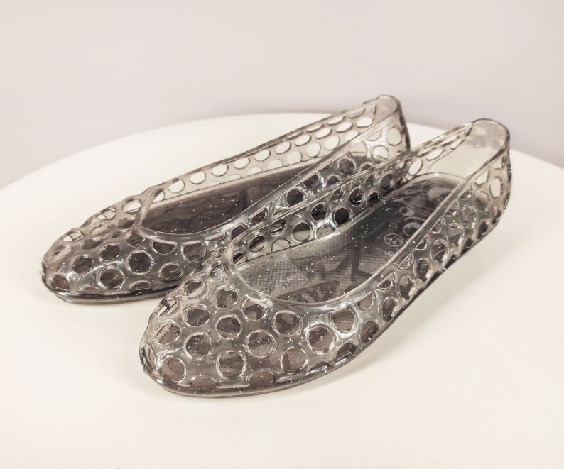 Glitter jelly shoes, clear vintage jellies, transparent cutout shoes, women's ballet flats image 2