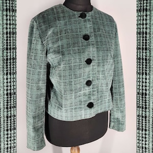 Vintage Cord Blazer mit Samtknöpfen, kurzer karierter Blazer, mintgrüner 90er Damen Blazer