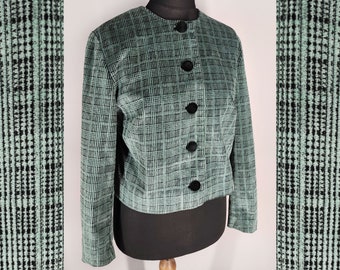 1990s Y2K Warehouse Plaid Corduroy Blazer - Floral Patch - Dark 