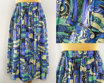 Vintage pleated midi skirt in abstract print