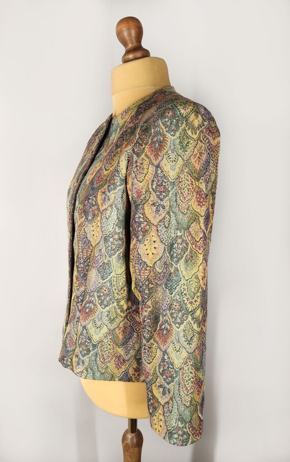 Vintage tapestry blazer with metallic sheen, wome… - image 4