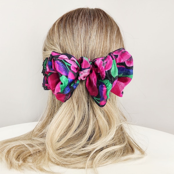 Vintage oversized bow, floral hair accessory, large hair clip