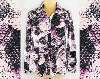 Pink snakeskin blouse, oversized button up shirt in animal print