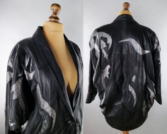 Black leather patchwork jacket