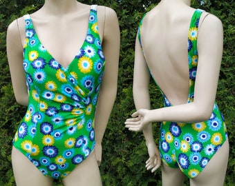 Vintage Badeanzug, Frauen Blumen Badeanzug, Mod Stil offener Rücken Monikini