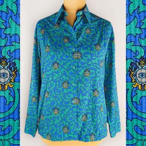 Bright long sleeve button up shirt, women&#39;s vintage blouse