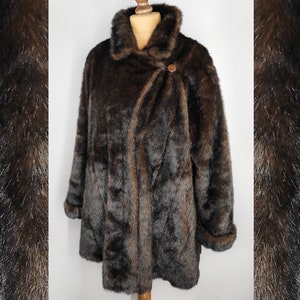 Vintage faux mink coat, women's faux fur overcoat, oversized winter jacket, flared art deco coat