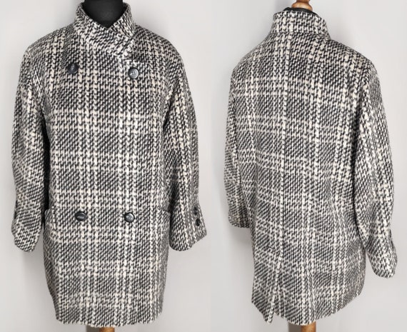 Wool and mohair vintage coat, warm plaid overcoat… - image 1