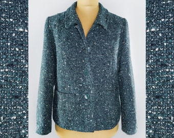Tweed vintage blazer, teal women's jacket