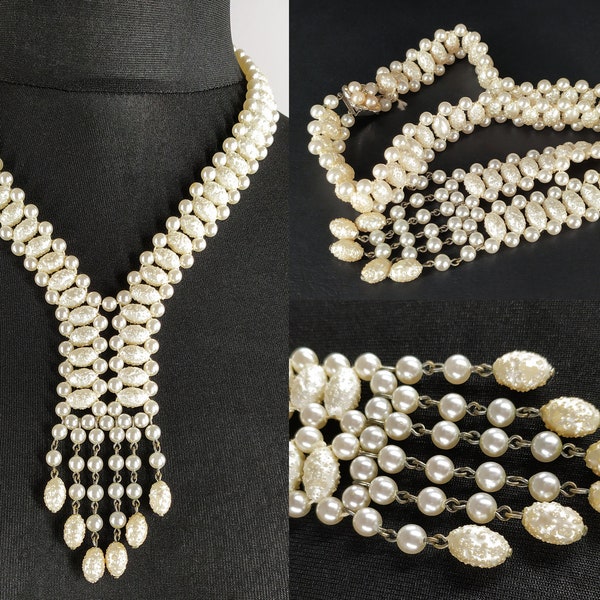 Vintage faux pearl necklace, long beaded necklace