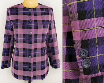 Plaid vintage blazer in purple, checkered grunge women&#39;s blazer
