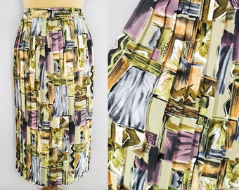 Pleated vintage midi skirt in abstract print