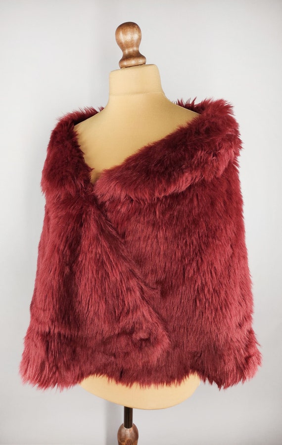 Vintage faux fur bolero, red fur shrug, kitsch wo… - image 4