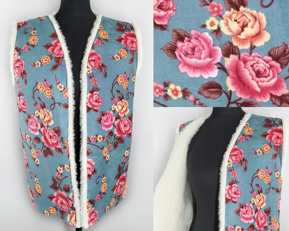 Vintage faux shearling floral vest