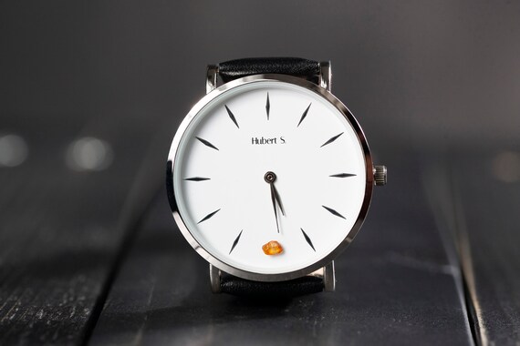 Silver unisex watch with amber stone