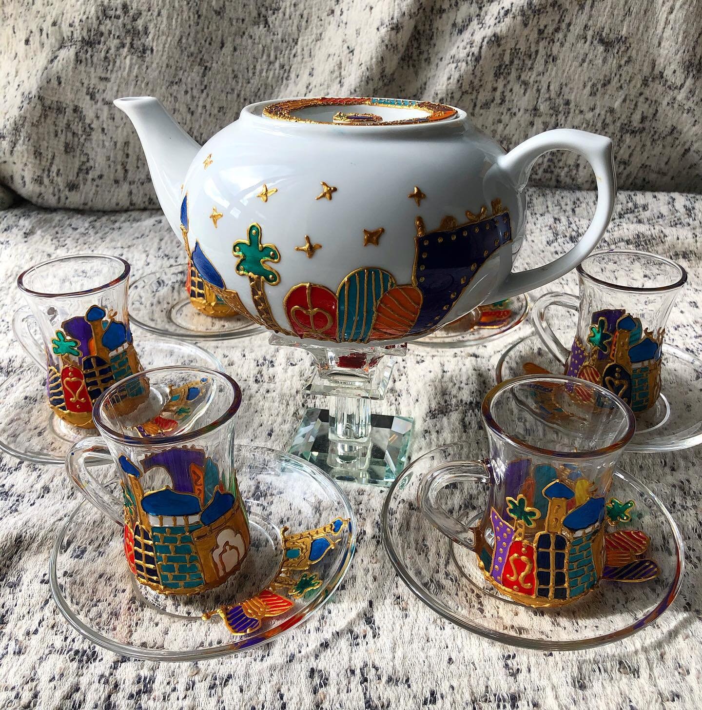 Traditinal tea cups set with a pot Moroccan Tea set Arabic Etsy