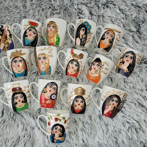 Hand-Painted Iraqi Mugs | Unique Arabesque & Tribal Designs | Authentic Shanasheel Home Decor from Baghdad, Iraq