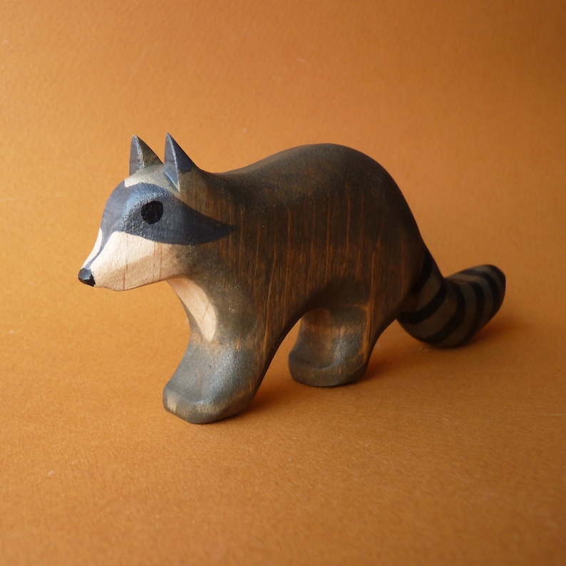 Wooden raccoon figurine Raccoon toy Wooden animal Wooden toy Etsy