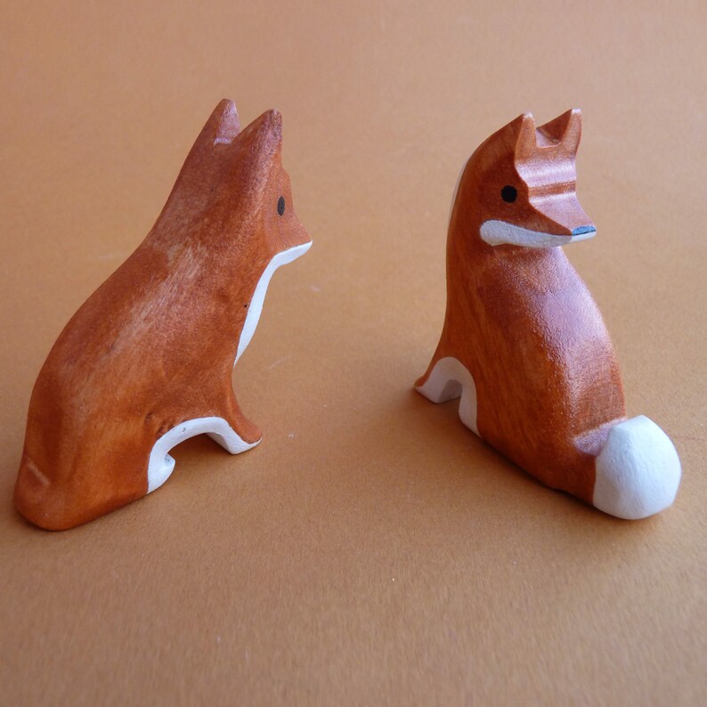 Wooden fox set 2 pcs Fox figurine Wooden animal play set Etsy
