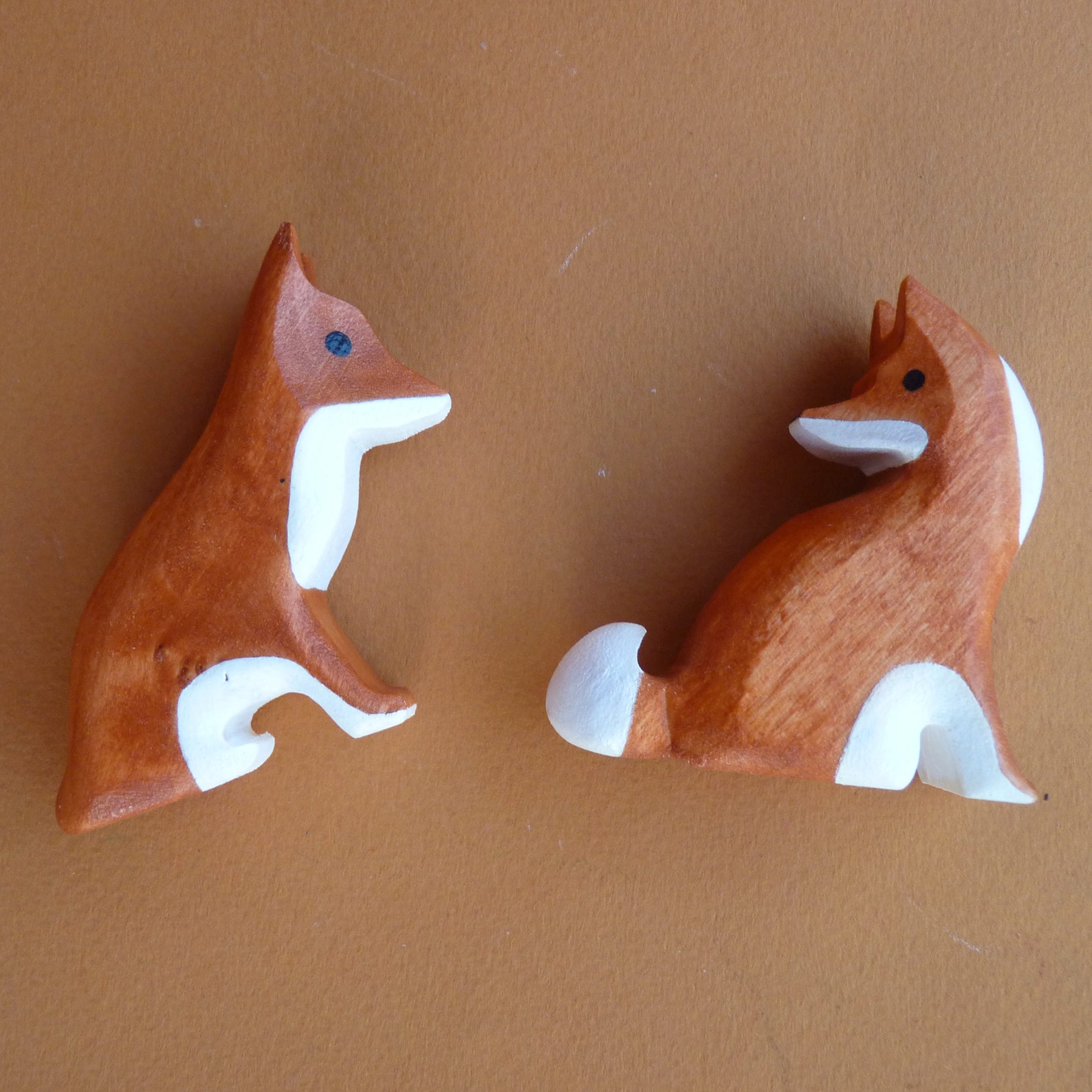 Wooden fox set 2 pcs Fox figurine Wooden animal play set Etsy