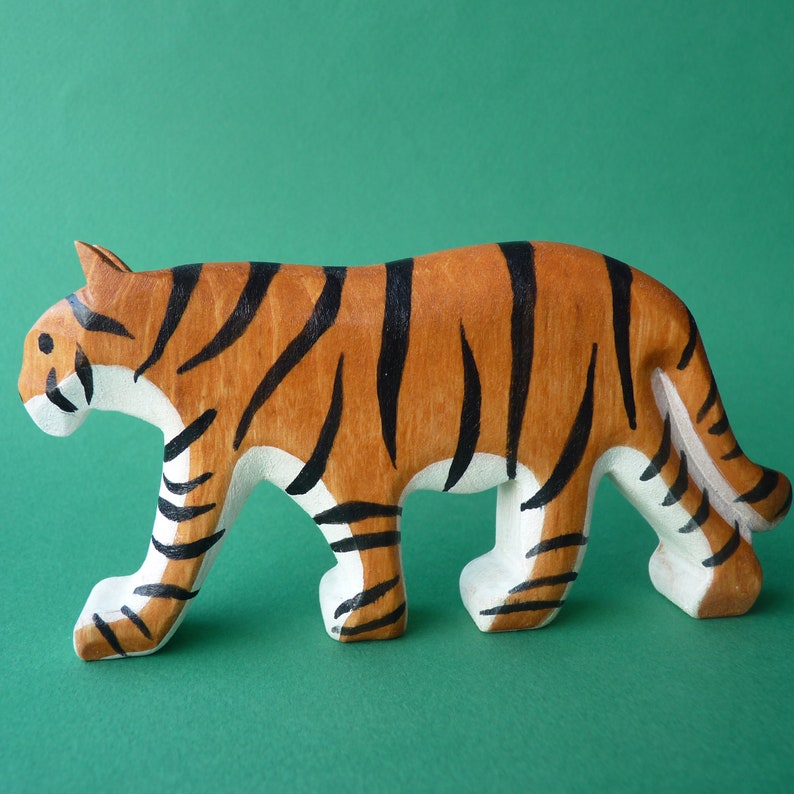 Wooden tiger figurine Wooden animal Wooden toy Wild animal Etsy