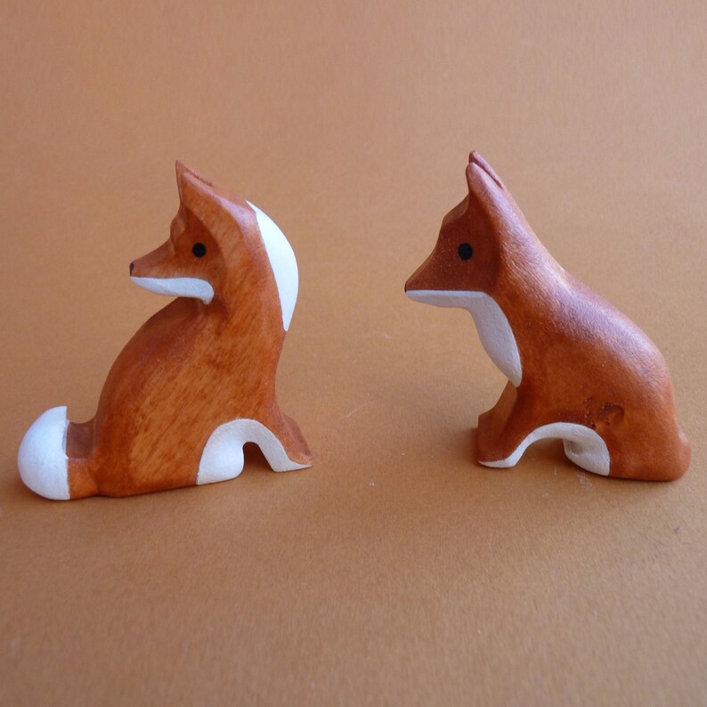 Wooden fox set 2 pcs Fox figurine Wooden animal play set Etsy