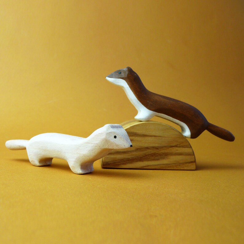 Wooden weasel figurines 2 pcs Weasel toy Wooden animals | Etsy