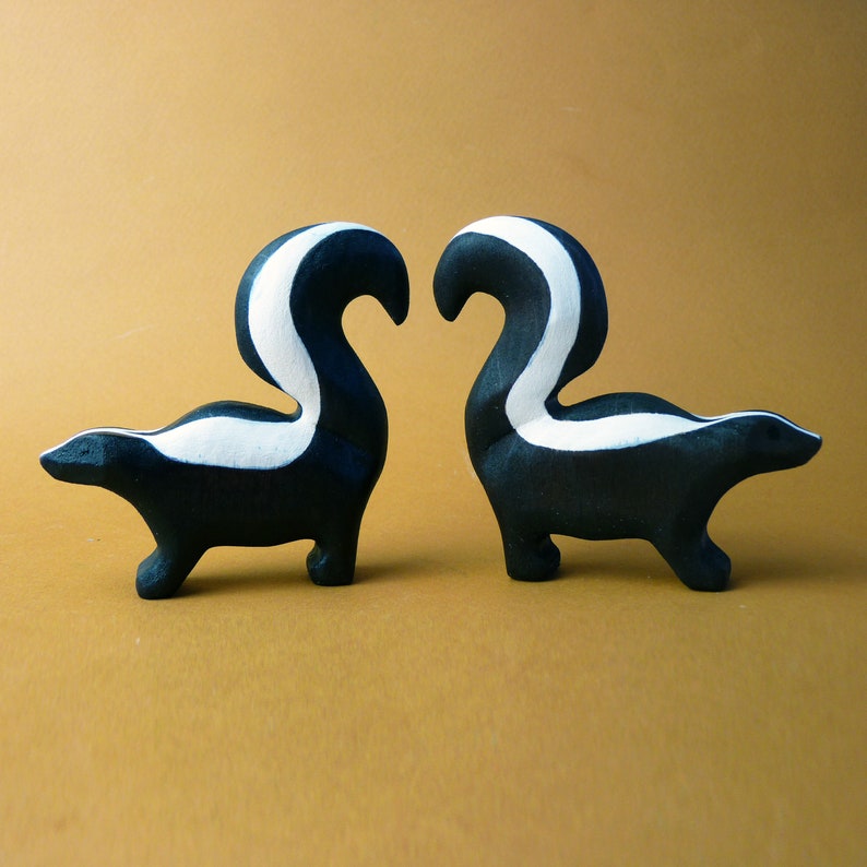 Wooden skunk figurine Skunk toy Wooden animals Wooden toy Wild Etsy