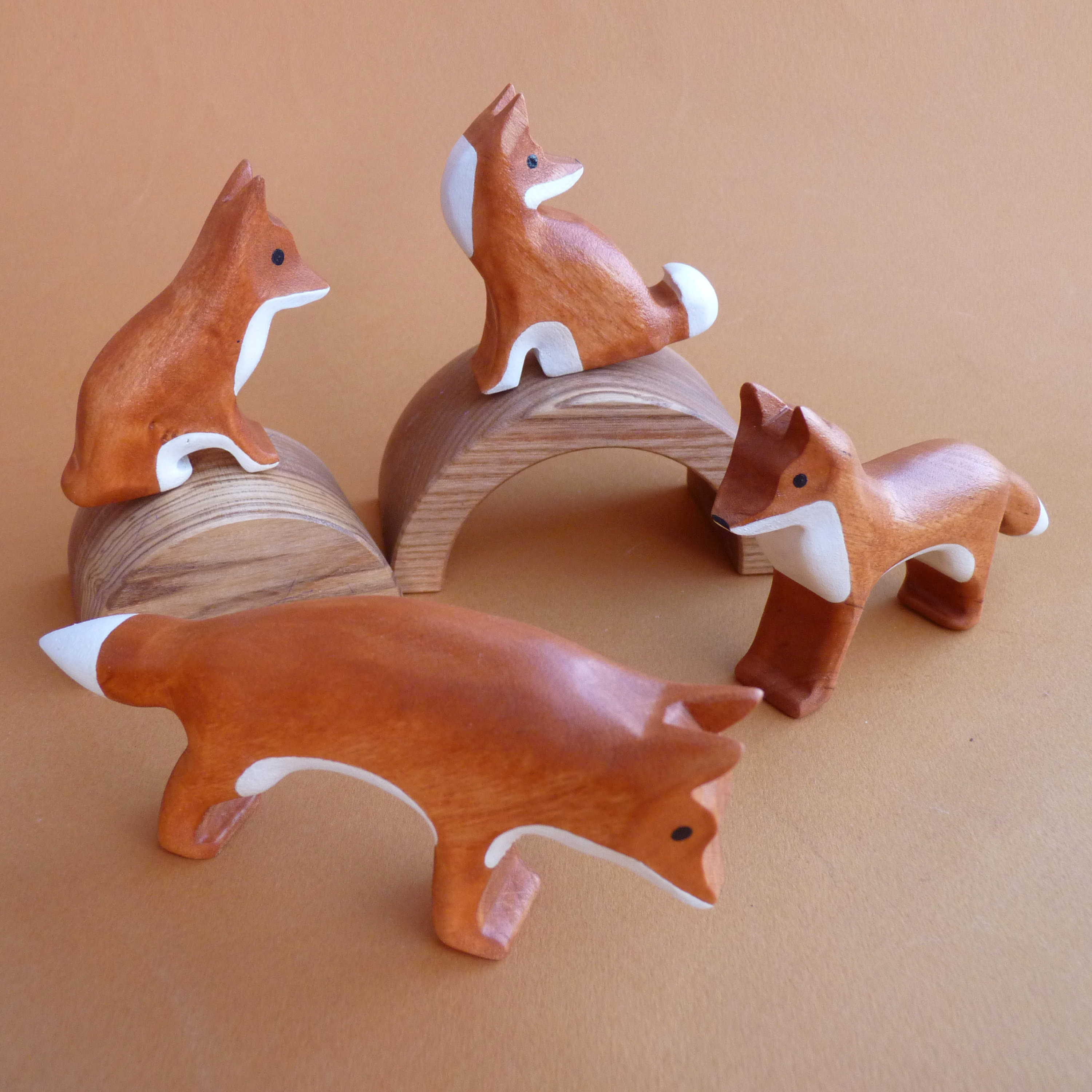 Wooden fox set 4 pcs Fox figurine Wooden animal play set Etsy