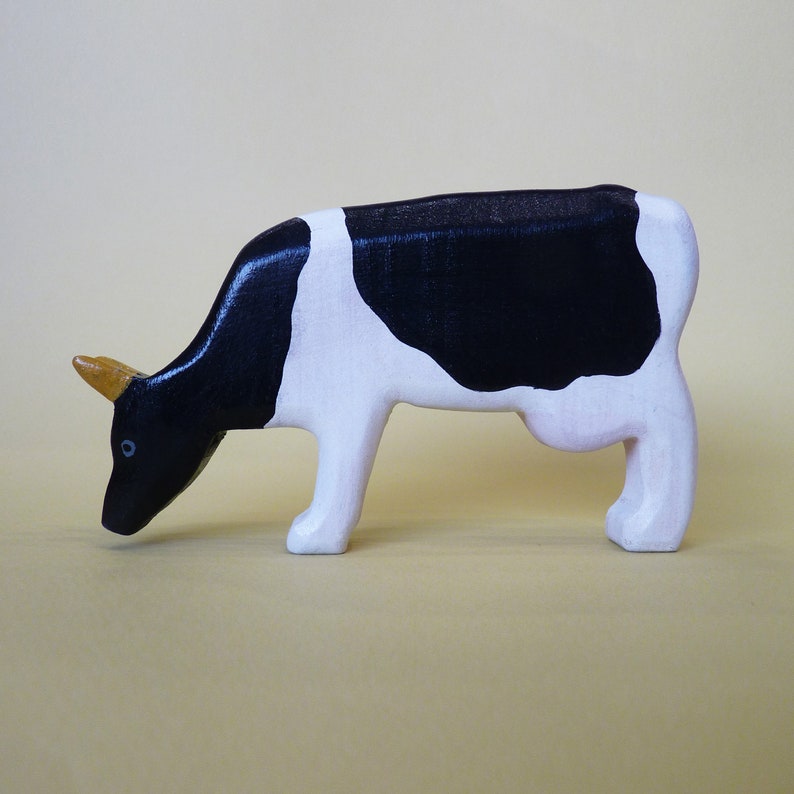 Wooden cow figurine Cow toy Wooden animal Wooden toy Farm Etsy