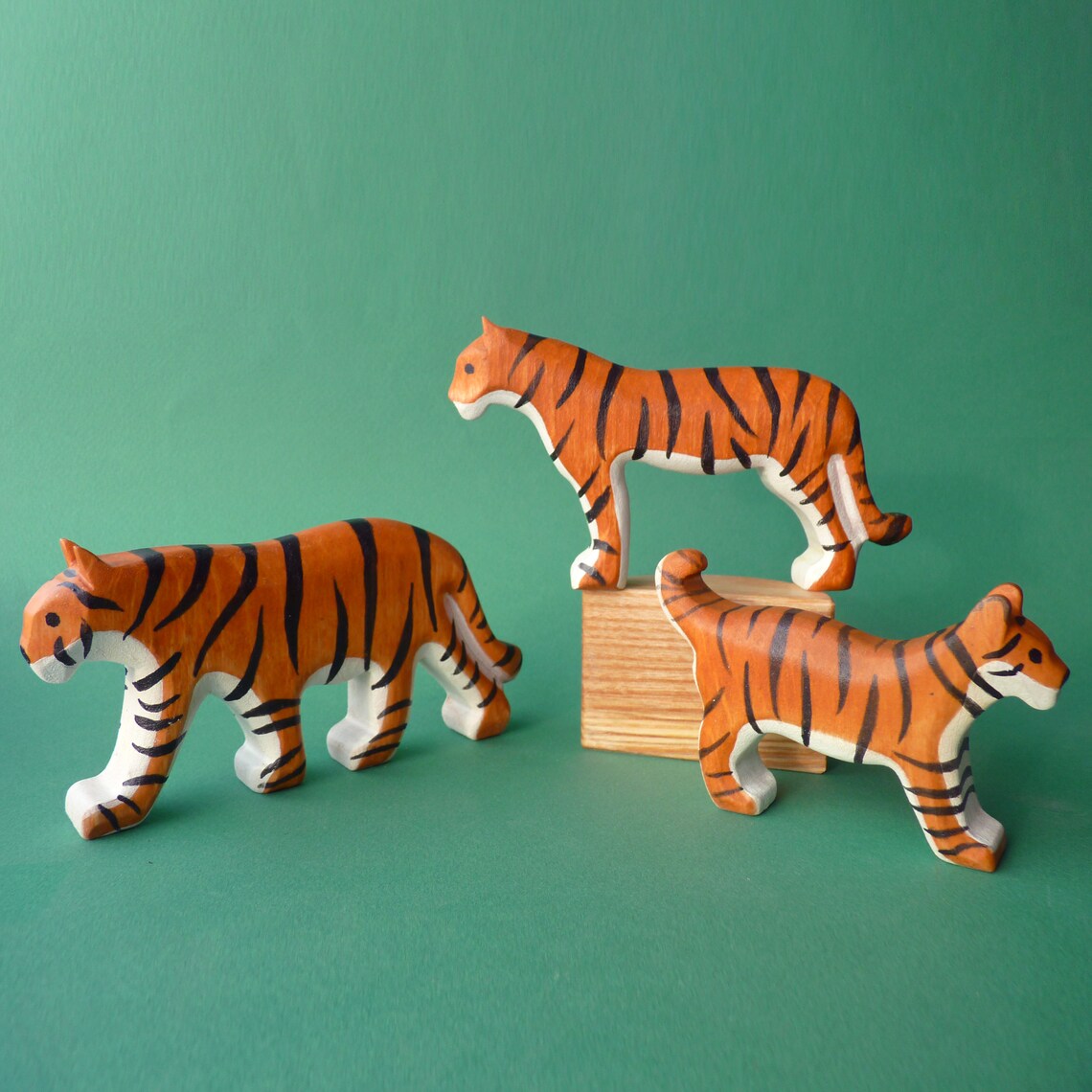 Wooden tiger figurine Wooden tiger cub figurine Wooden animals Etsy