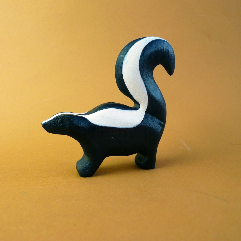 Wooden skunk figurine Skunk toy Wooden animals Wooden toy Wild Etsy